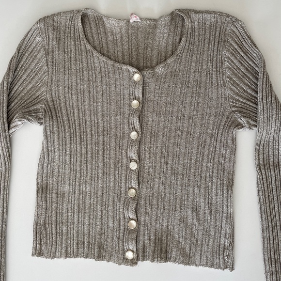 SOLD Vintage Beige Button Up Cotton Ribbed Cropped Sweater - Picture 4 of 7